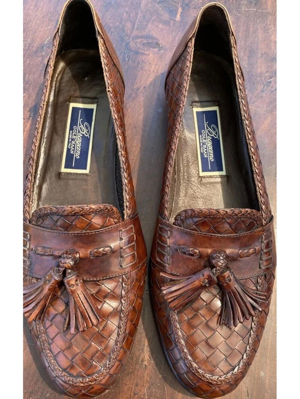Bragano By Cole Haan Mens Loafers Size 10.5 Brown Woven Italian Leather Tassle